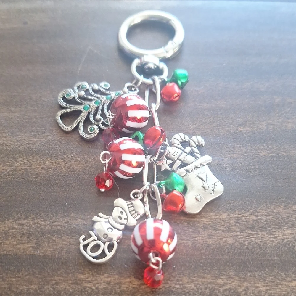 Festive Silver and Red Keychain Charm